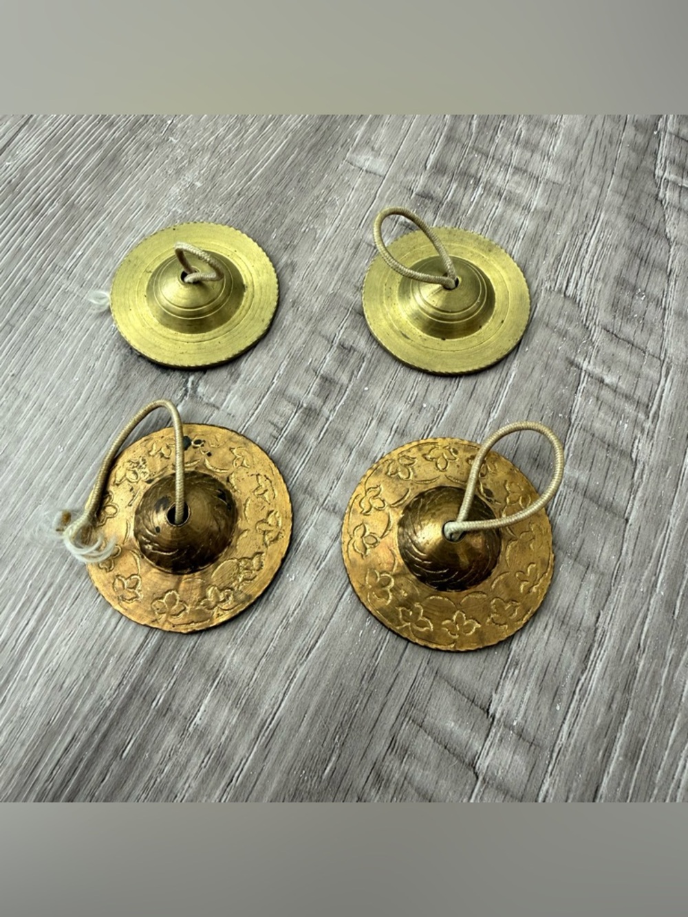 Vintage Brass Finger Cymbals Zills Set of 4 Floral Plain Belly Dance 1.5 1.75